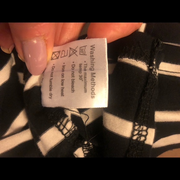 Striped Black and White MIDI Comfort Dress w Pockets drawstring elastic waist LG - Picture 5 of 5